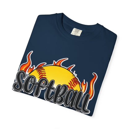 Softball Dad T-Shirt — Flaming Softball Design