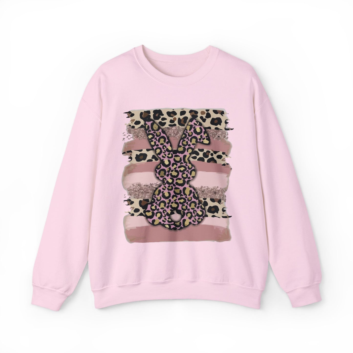 Leopard Print Bunny Crewneck Sweatshirt — Pink Striped Animal Easter Pullover