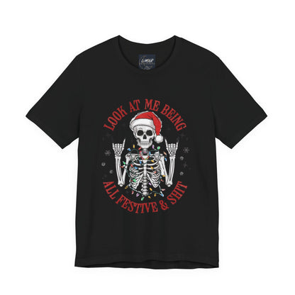 Festive Skeleton Tee - Unisex Jersey Short Sleeve T-Shirt
