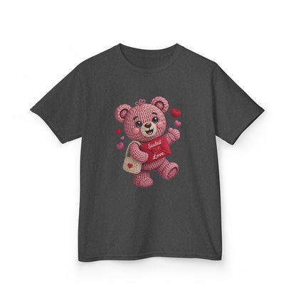 Kids Tee — Pink Teddy Bear with Hearts "Hello Valentine"