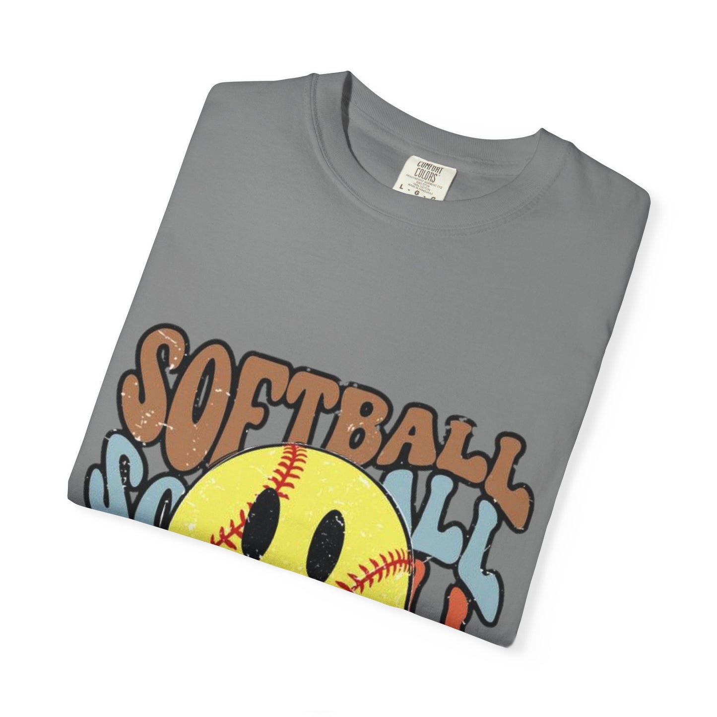 Softball Smile T-Shirt — Retro Smiley Softball Graphic Tee