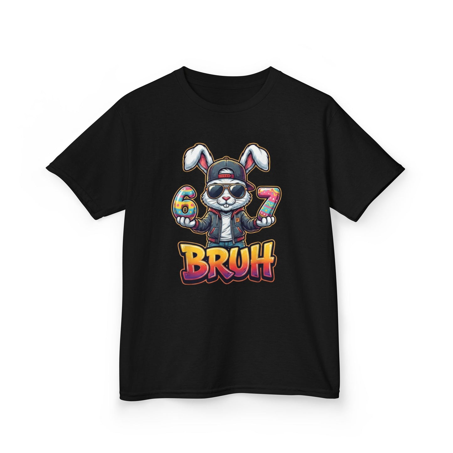 Kids 'Bruh 6 7' Bunny Graphic Tee — Cool Cartoon Bunny Shirt for Kids
