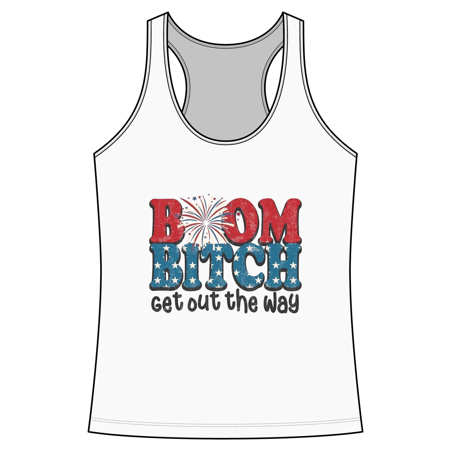 Boom Bitch Tank Top – Patriotic Fireworks Graphic Racerback