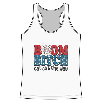 Boom Bitch Tank Top – Patriotic Fireworks Graphic Racerback