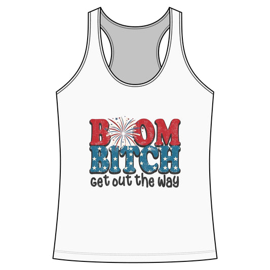 Boom Bitch Tank Top – Patriotic Fireworks Graphic Racerback