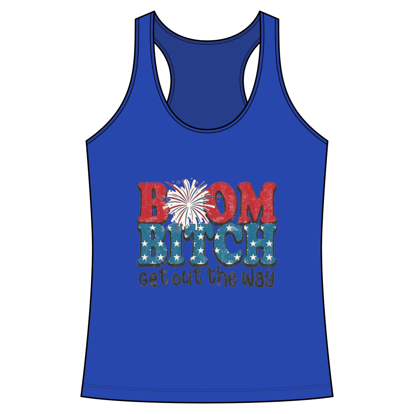 Boom Bitch Tank Top – Patriotic Fireworks Graphic Racerback