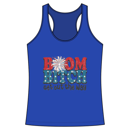 Boom Bitch Tank Top – Patriotic Fireworks Graphic Racerback