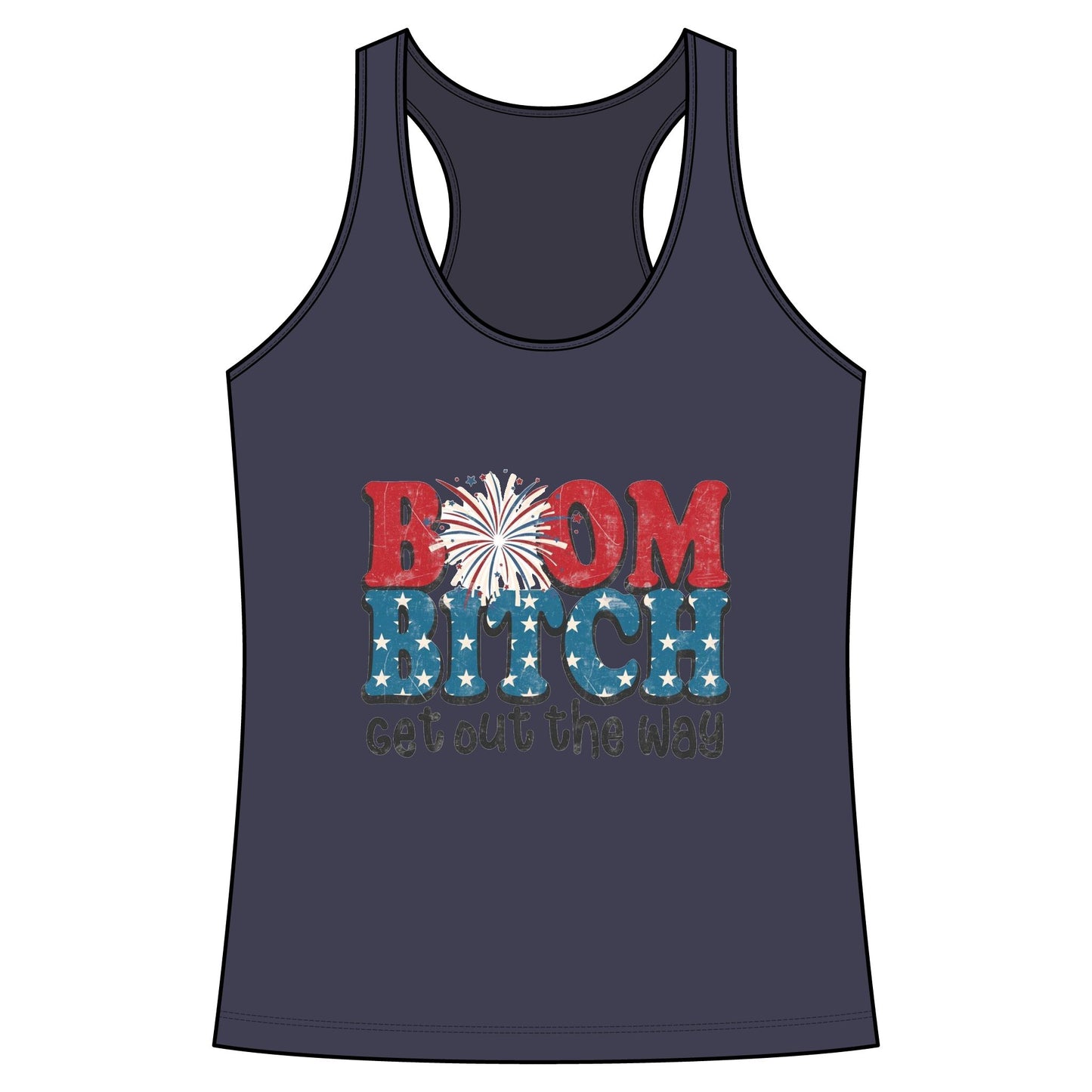 Boom Bitch Tank Top – Patriotic Fireworks Graphic Racerback