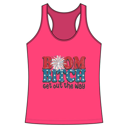 Boom Bitch Tank Top – Patriotic Fireworks Graphic Racerback