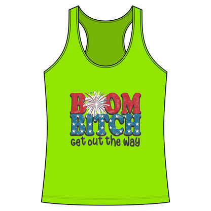 Boom Bitch Tank Top – Patriotic Fireworks Graphic Racerback