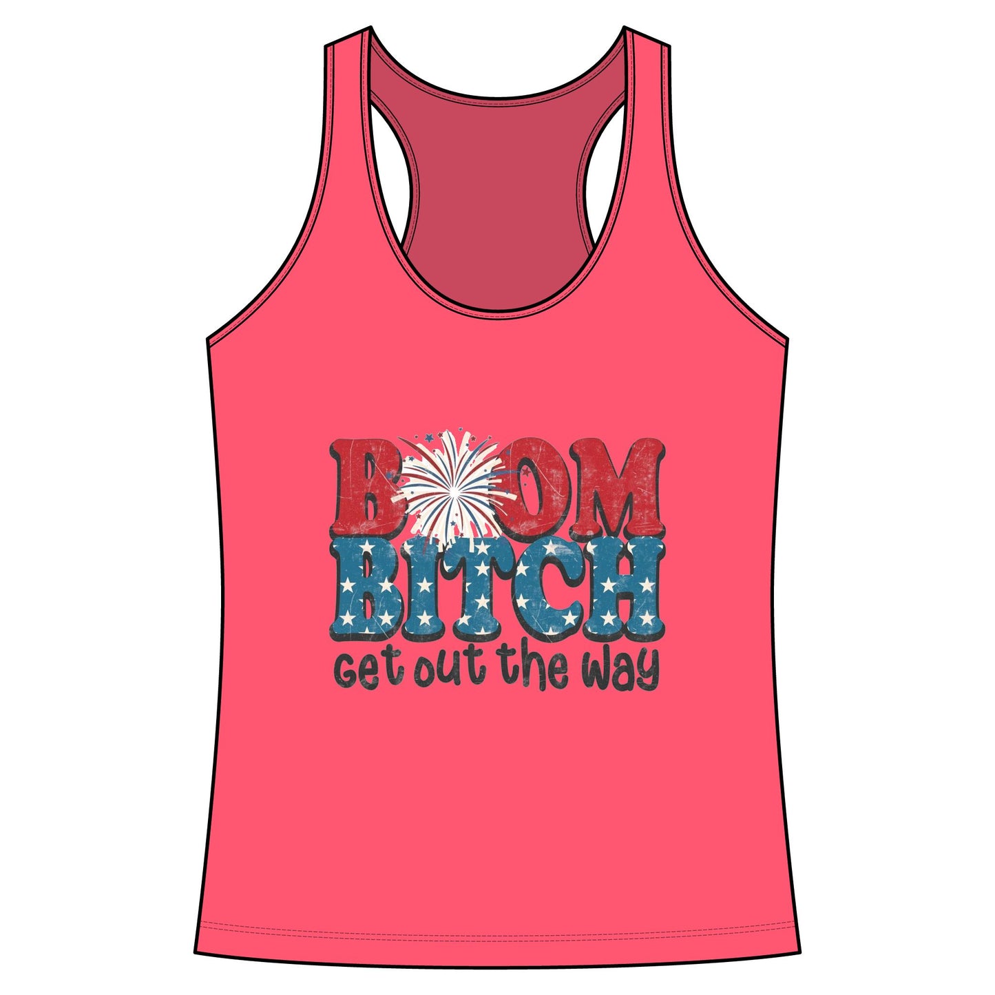 Boom Bitch Tank Top – Patriotic Fireworks Graphic Racerback