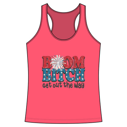 Boom Bitch Tank Top – Patriotic Fireworks Graphic Racerback