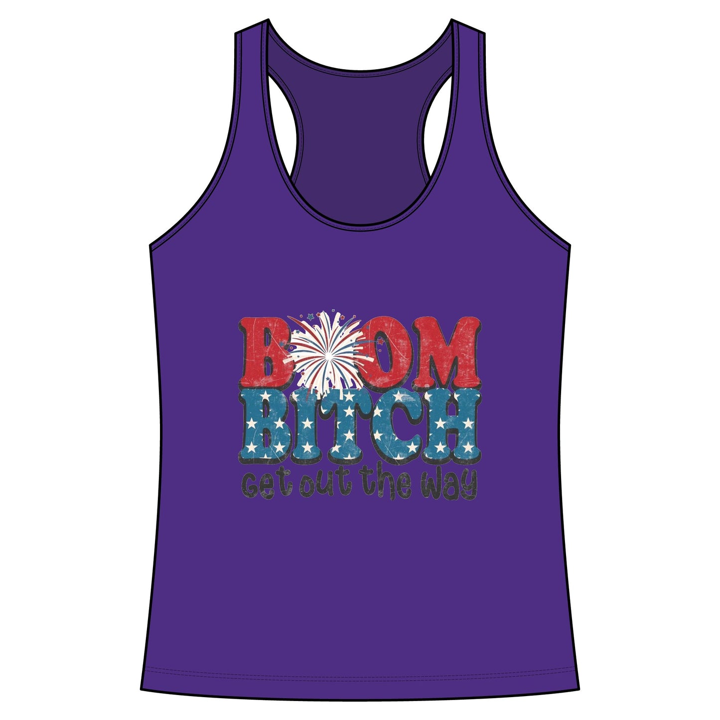 Boom Bitch Tank Top – Patriotic Fireworks Graphic Racerback