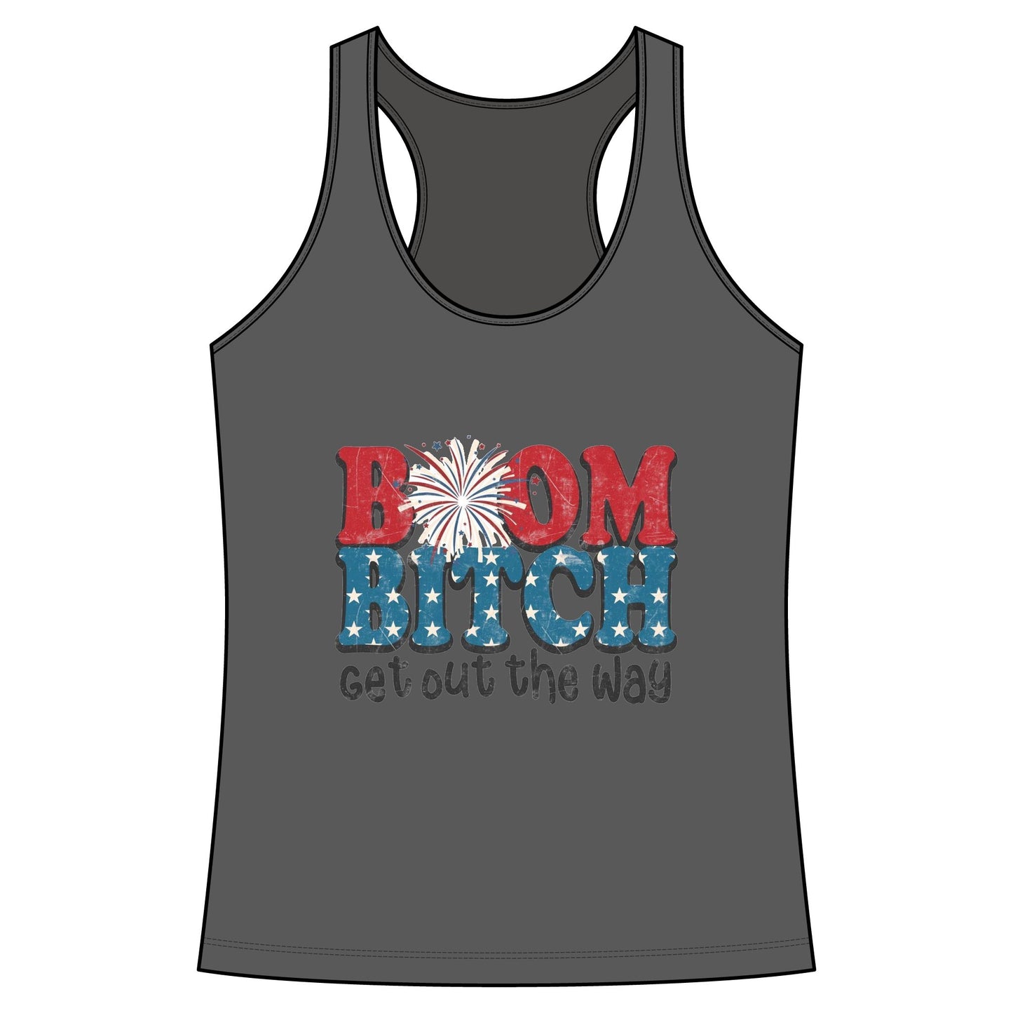 Boom Bitch Tank Top – Patriotic Fireworks Graphic Racerback