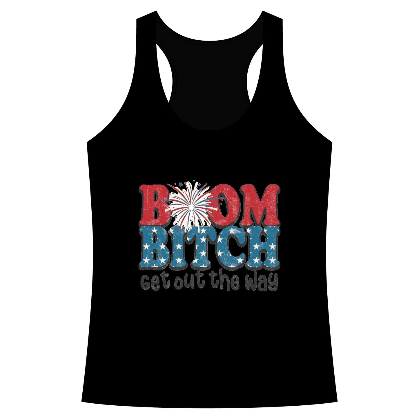 Boom Bitch Tank Top – Patriotic Fireworks Graphic Racerback