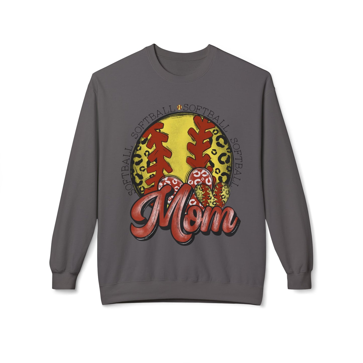 Softball Mom Crewneck Sweatshirt – Leopard Stitch Ball Graphic
