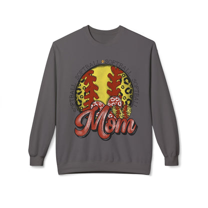 Softball Mom Crewneck Sweatshirt – Leopard Stitch Ball Graphic