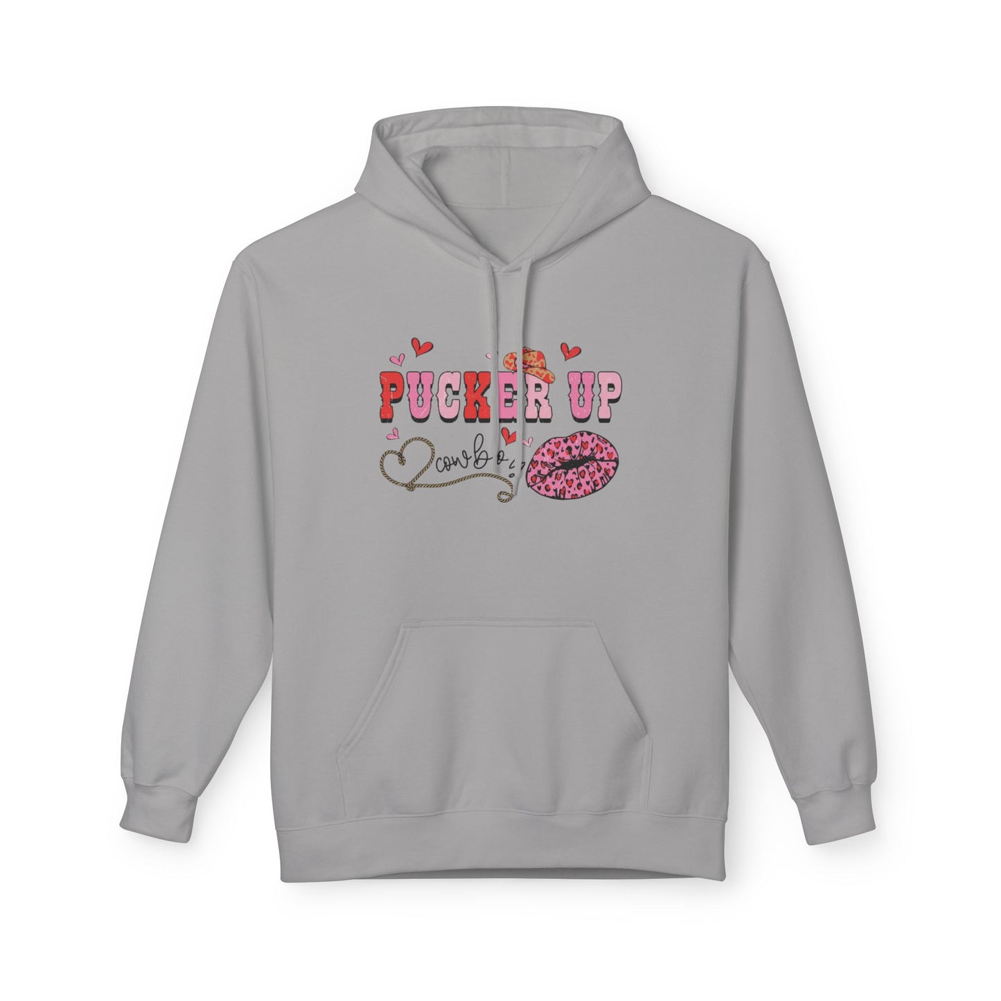 Pucker Up Hoodie — Pink Lip Print Valentine’s Graphic Sweatshirt