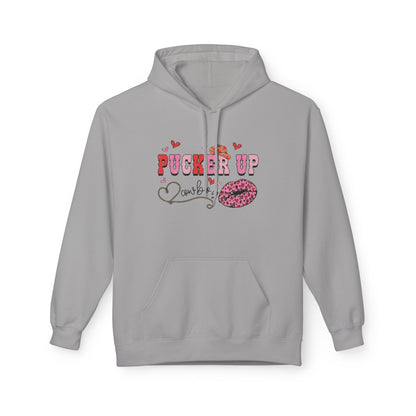 Pucker Up Hoodie — Pink Lip Print Valentine’s Graphic Sweatshirt