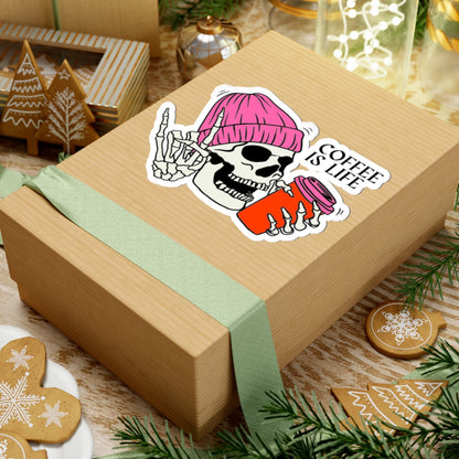 Coffee Is Life Skeleton Kiss-Cut Stickers, Aesthetic Laptop Decor, Gift for Coffee Lovers, Halloween Theme, Trendy Stickers