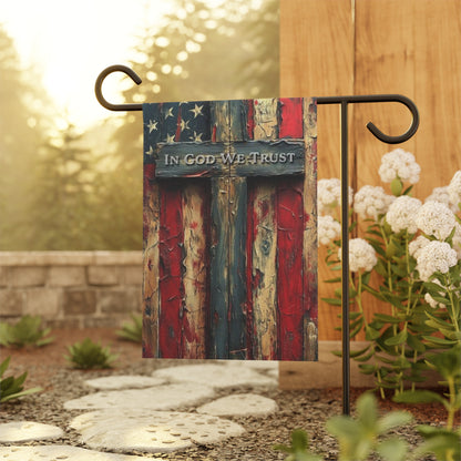 In God We Trust Cross Flag Garden Flag - Patriotic Christian Home Banner