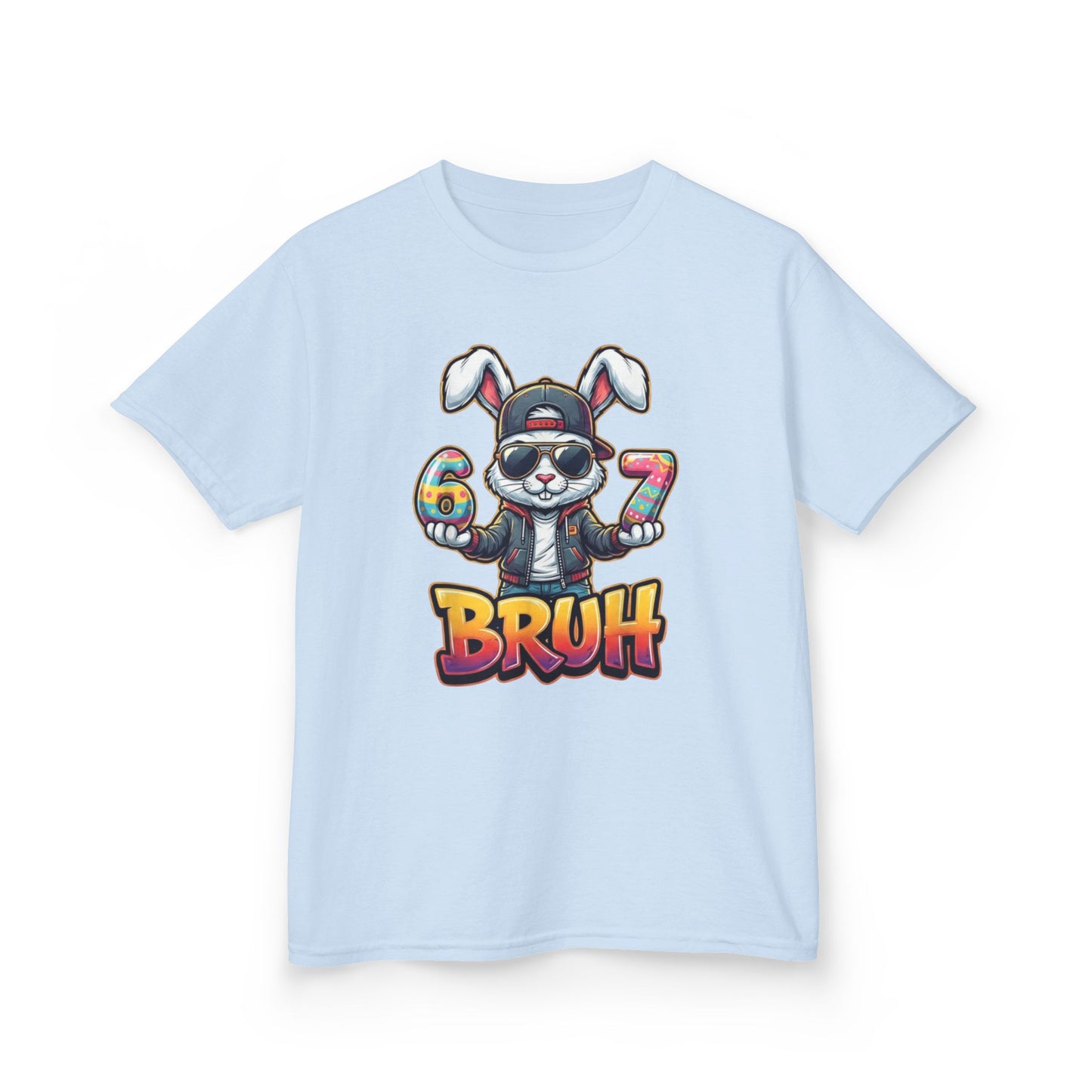 Kids 'Bruh 6 7' Bunny Graphic Tee — Cool Cartoon Bunny Shirt for Kids