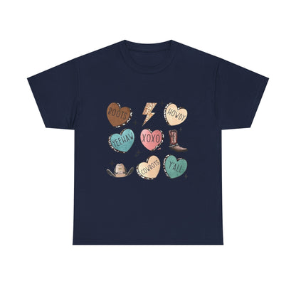 Cowgirl Candy Heart Tee — Cute Western Hearts Graphic T-Shirt (XOXO, Howdy, Y'all)