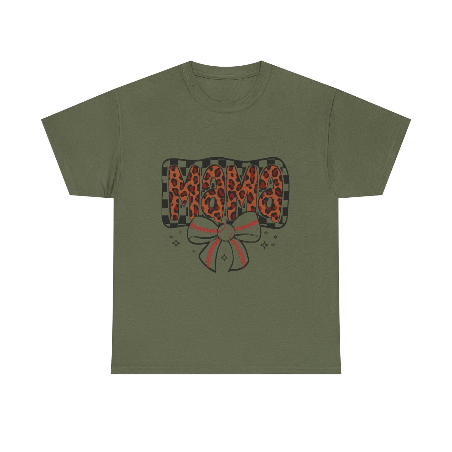 Mama Baseball Tee — Leopard Print Mama with Bow Sports Mom Shirt