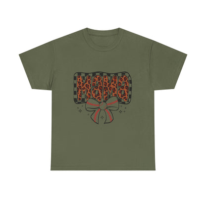 Mama Baseball Tee — Leopard Print Mama with Bow Sports Mom Shirt