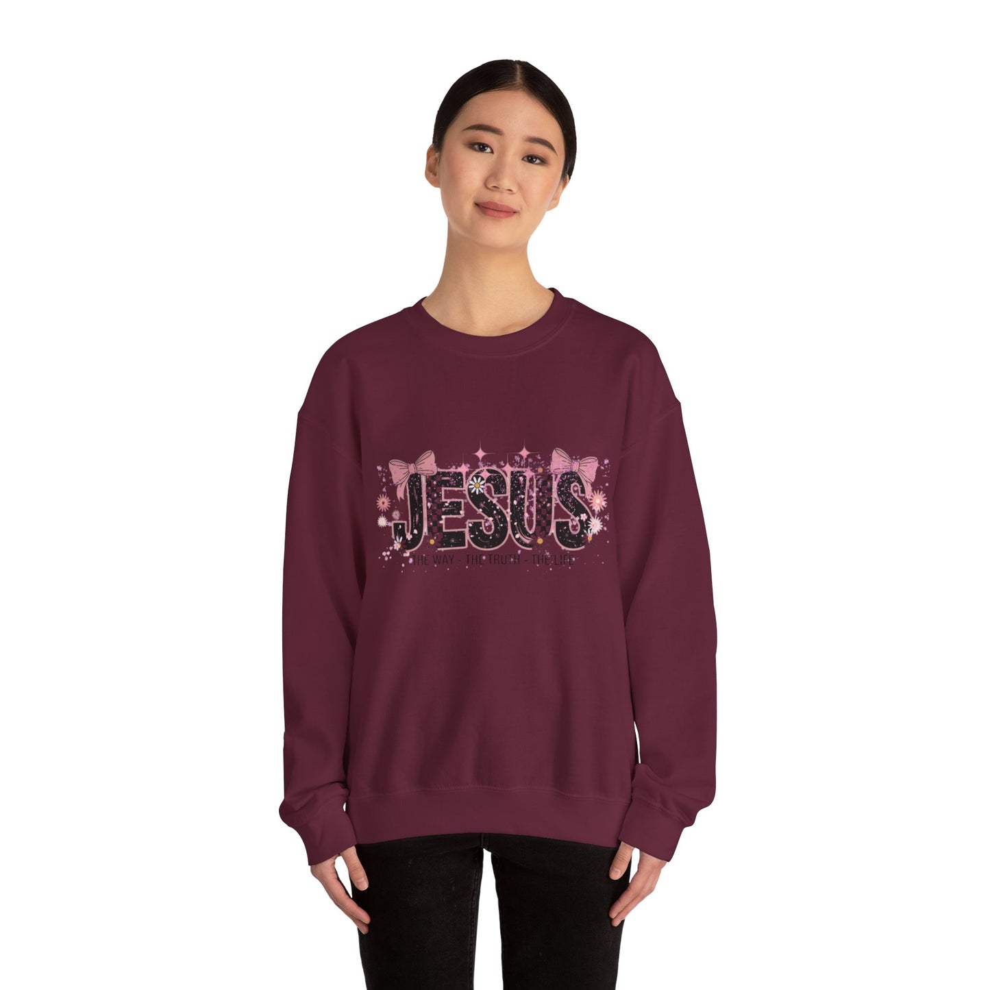 Jesus Floral Crewneck Sweatshirt – The Way The Truth The Life Christian Pullover