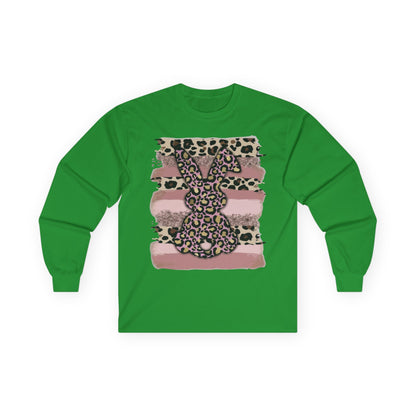 Leopard Bunny Long Sleeve Tee — Pink Stripes & Animal Print