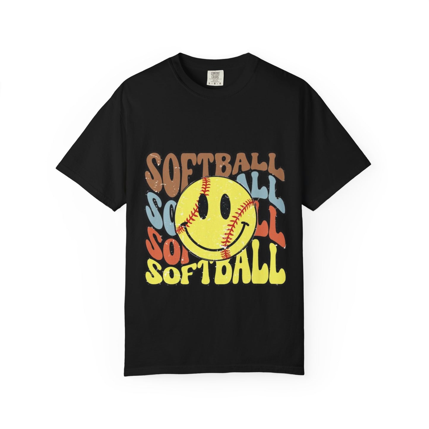 Softball Smile T-Shirt — Retro Smiley Softball Graphic Tee