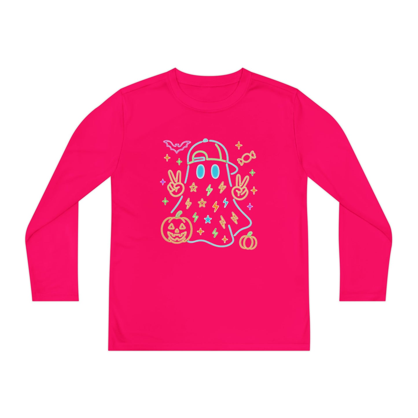Youth Long Sleeve Ghost Tee, Halloween Shirt, Pumpkin Design, Cute Apparel, Kids' Holiday Wear, Spooky Fun Top