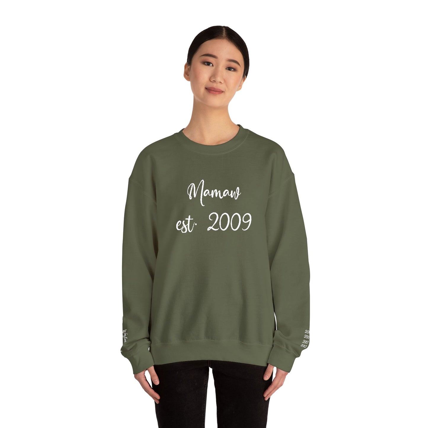 Mamaw est. 2009- Grandkids on Wrist - Crewneck Sweatshirt — Personalized Grandma Gift