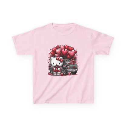 Kids Tee — Cute Kitty with Heart Balloons Valentine Shirt