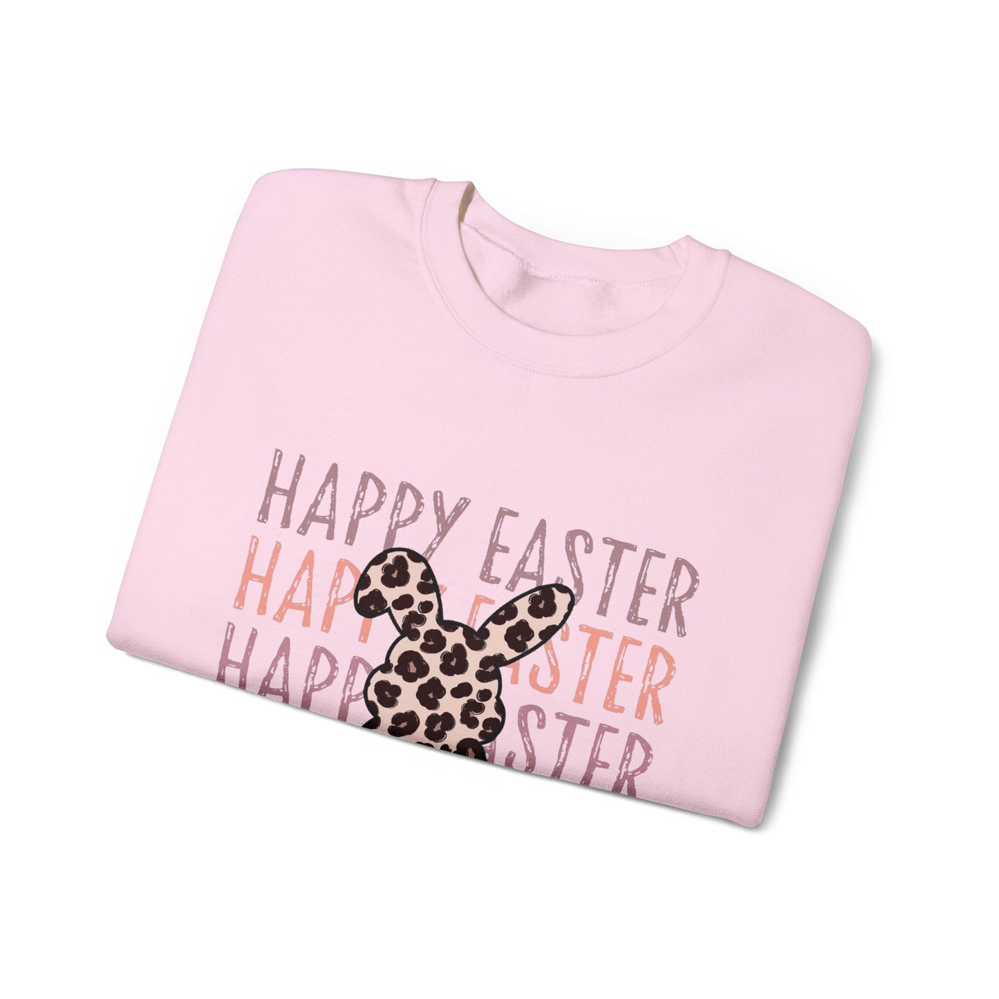 Easter Leopard Bunny Sweatshirt — "Happy Easter" Pastel Graphic Crewneck