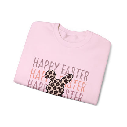 Easter Leopard Bunny Sweatshirt — "Happy Easter" Pastel Graphic Crewneck