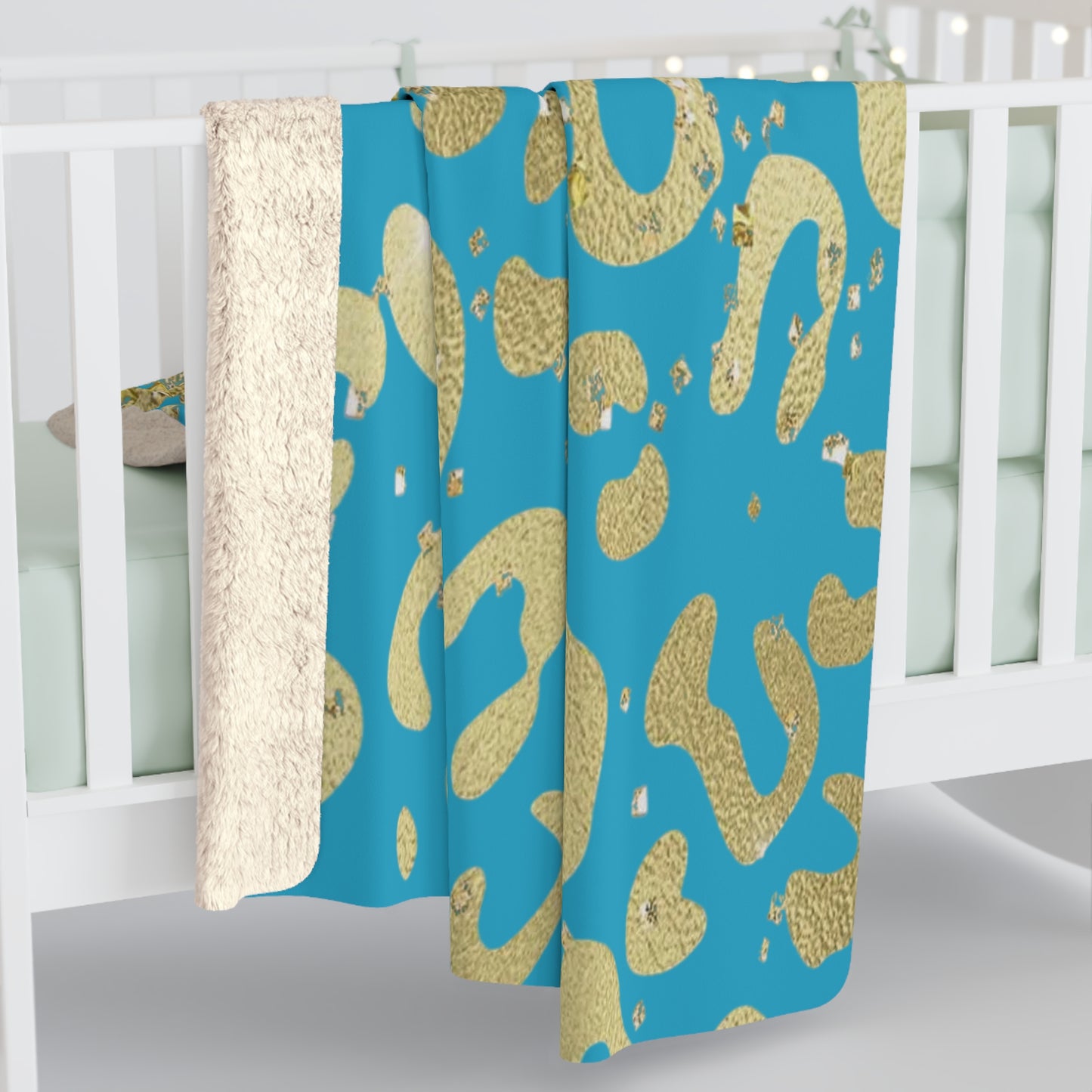 Turquoise Gold Leopard Sherpa Blanket — Cozy Luxe Animal Print Throw