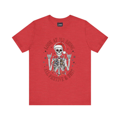 Festive Skeleton Tee - Unisex Jersey Short Sleeve T-Shirt