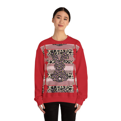 Leopard Print Bunny Crewneck Sweatshirt — Pink Striped Animal Easter Pullover