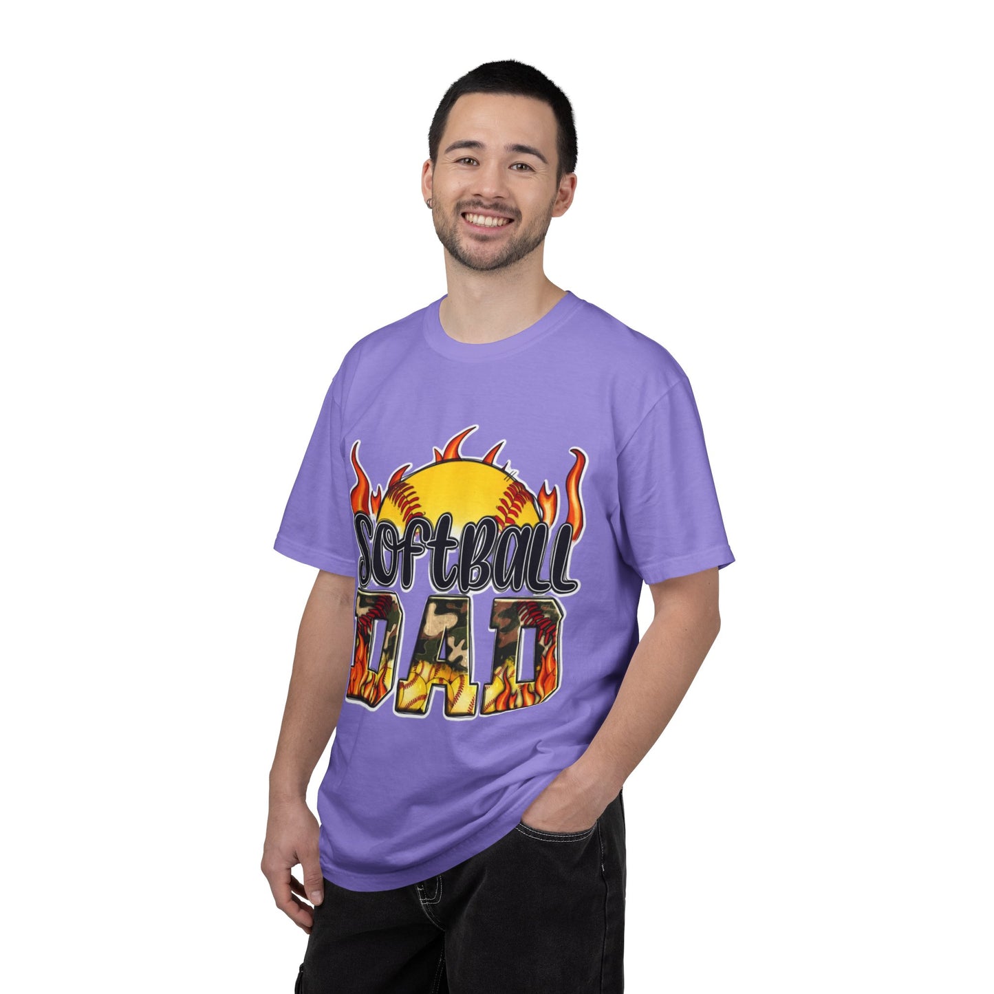 Softball Dad T-Shirt — Flaming Softball Design