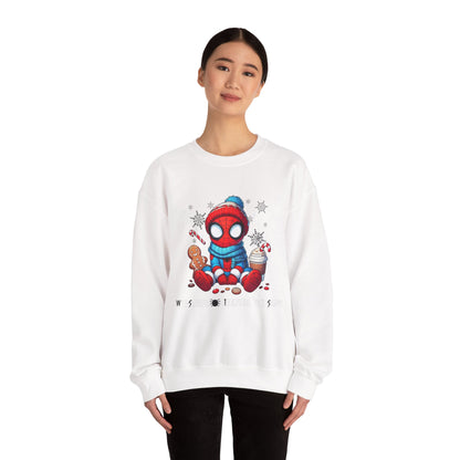 Holiday Spider Crewneck Sweatshirt — Cute Spidey in Winter Hat with Gingerbread & Cocoa