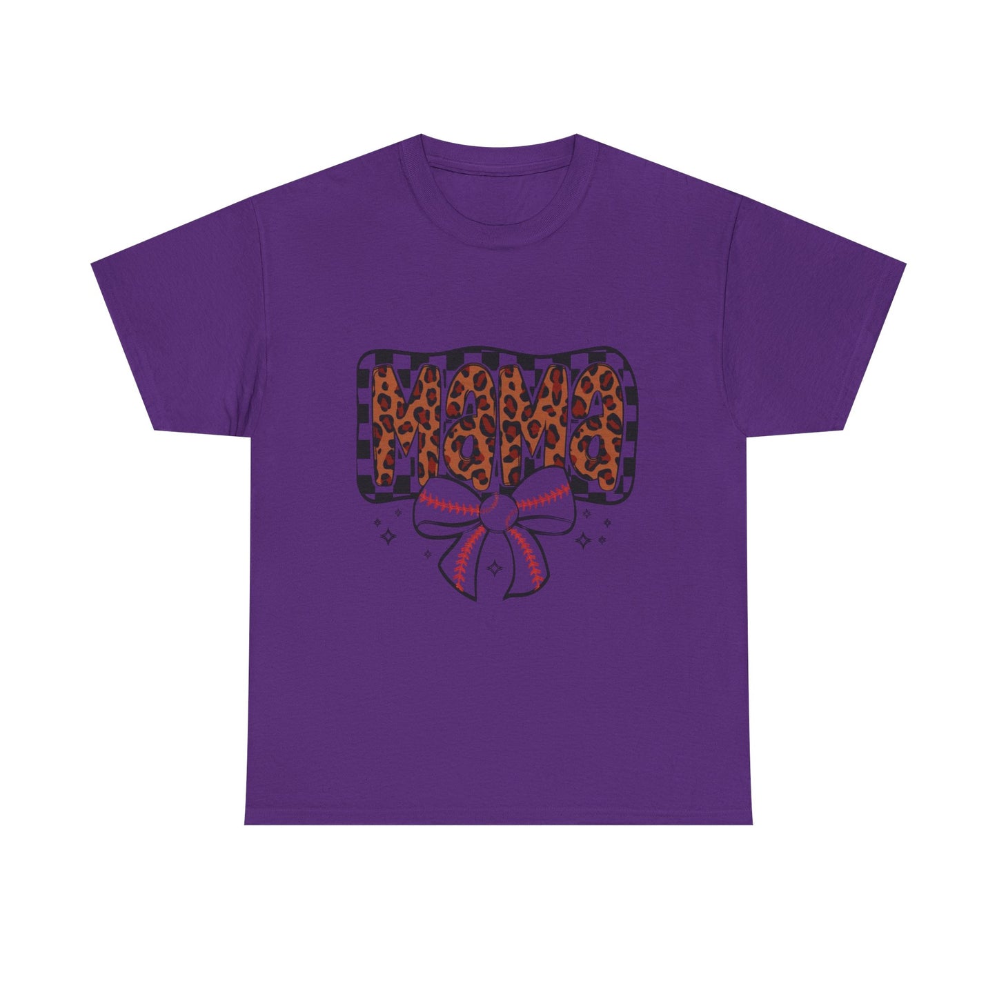 Mama Baseball Tee — Leopard Print Mama with Bow Sports Mom Shirt