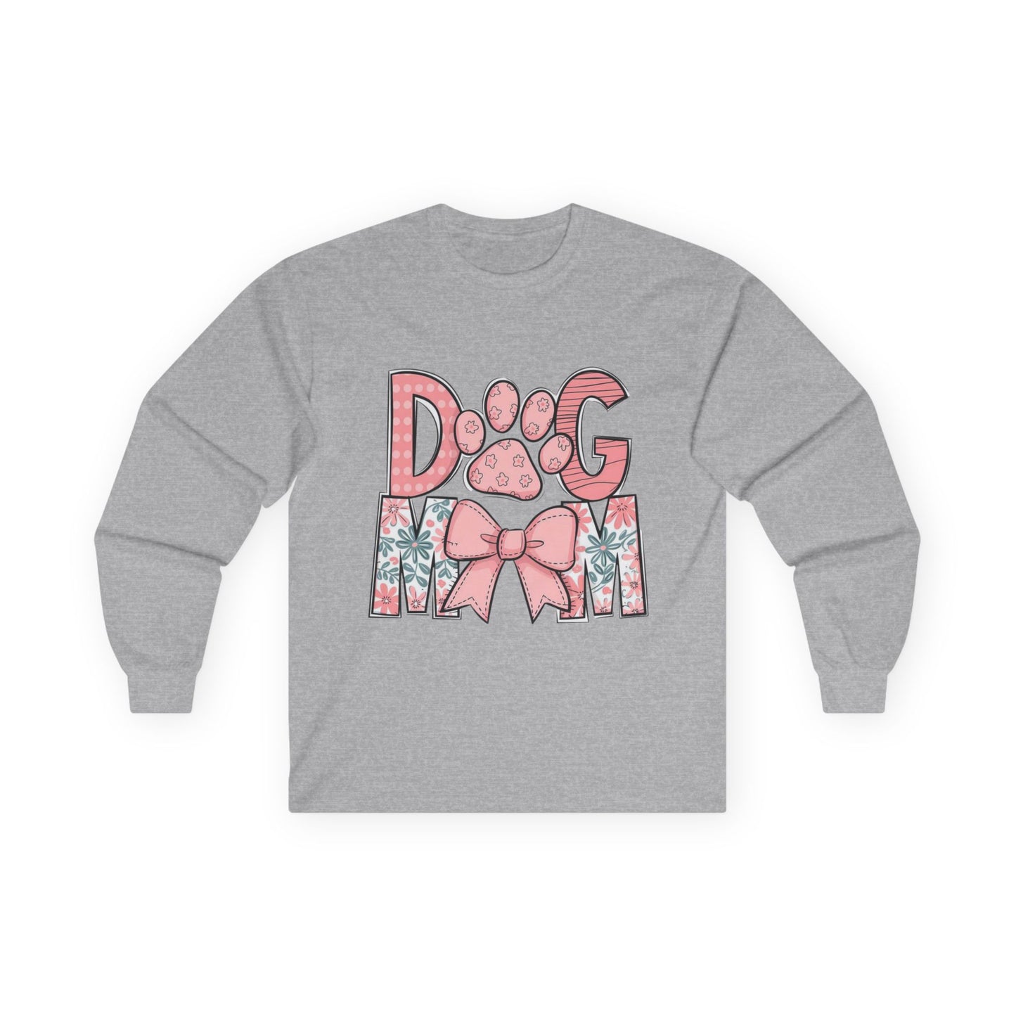 Dog Mom Long Sleeve Tee — Pink Floral Paw Design