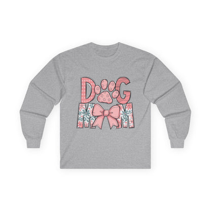 Dog Mom Long Sleeve Tee — Pink Floral Paw Design