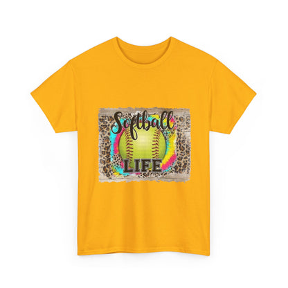 Softball Life Tee — Neon Softball Graphic with Leopard Accent