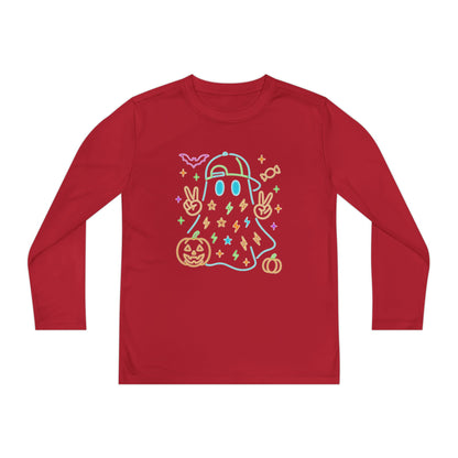 Youth Long Sleeve Ghost Tee, Halloween Shirt, Pumpkin Design, Cute Apparel, Kids' Holiday Wear, Spooky Fun Top