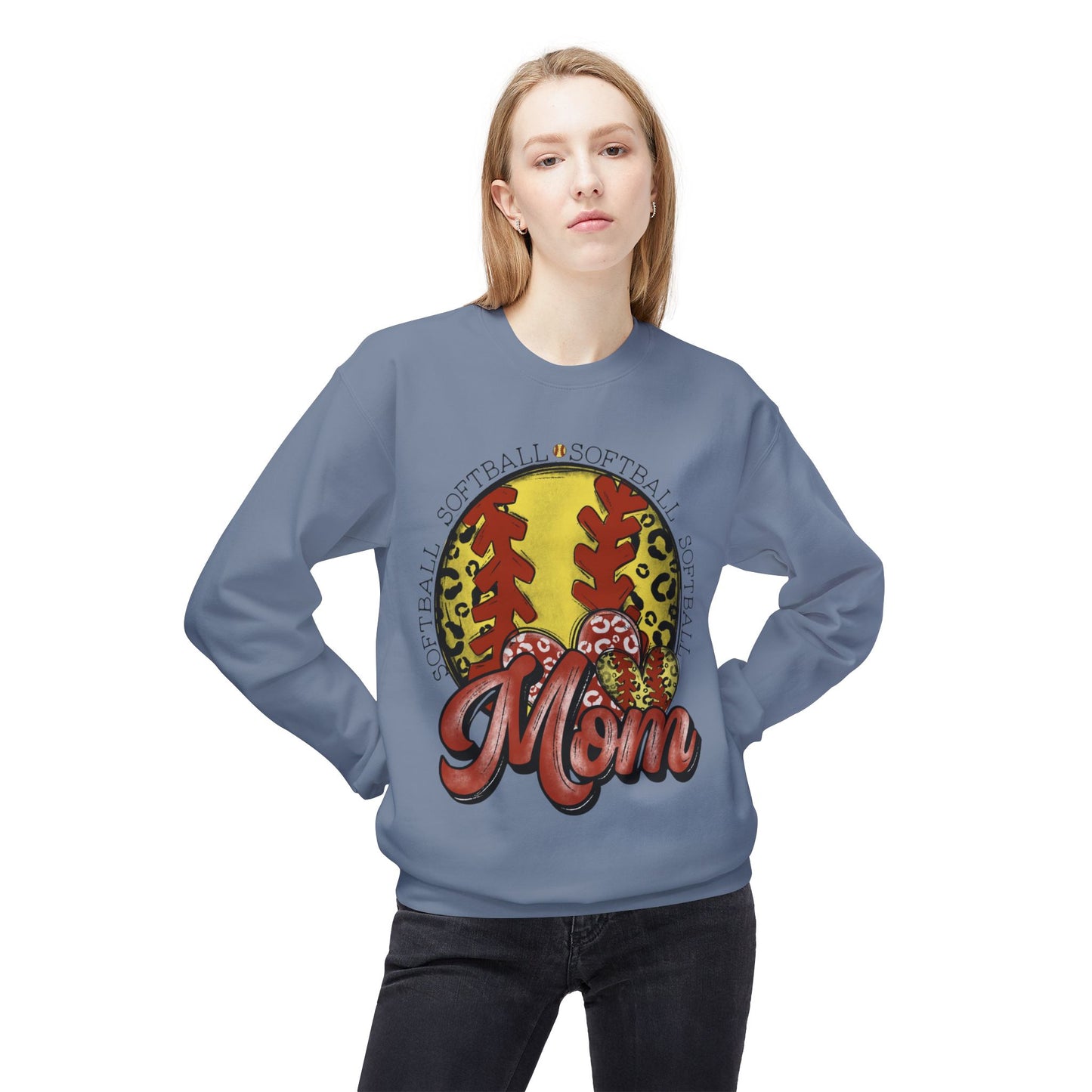 Softball Mom Crewneck Sweatshirt – Leopard Stitch Ball Graphic