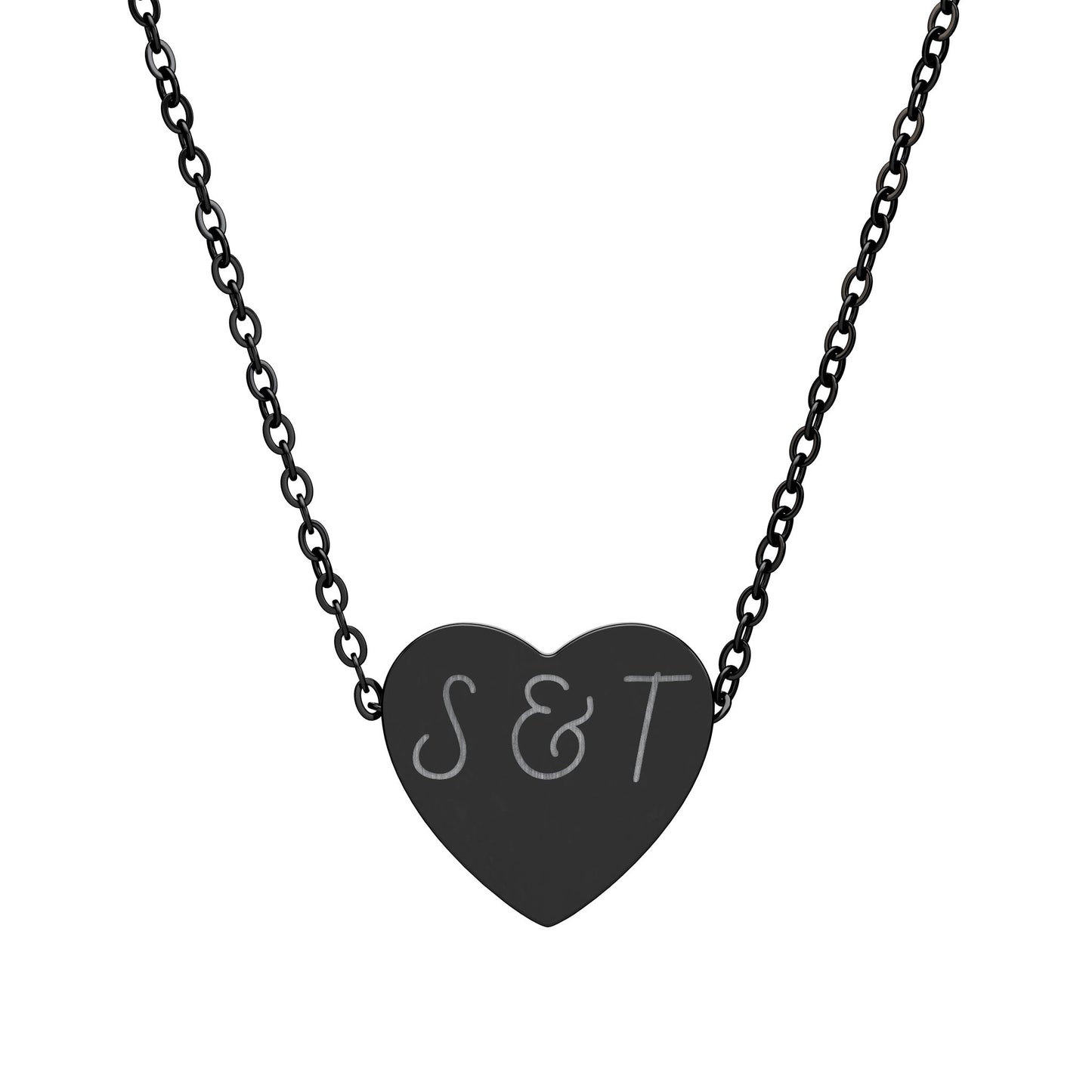 Engravable Heart Necklace — Personalized Initials Pendant (Custom "S & T")