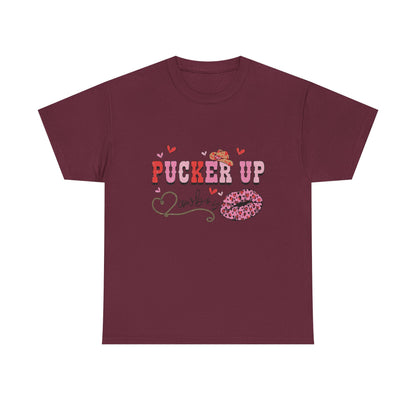 Pucker Up Kiss Graphic Tee – Cute Valentine’s Day Leopard Lip Design
